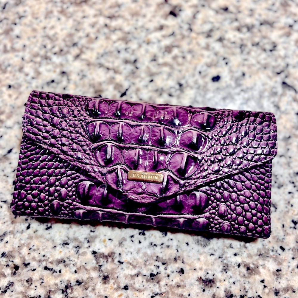 Brahmin Violet Croc-Embossed Card Holder